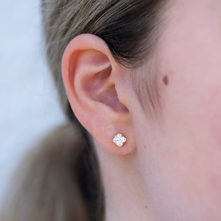 EarGear 5mm Square CZ Gold Plate