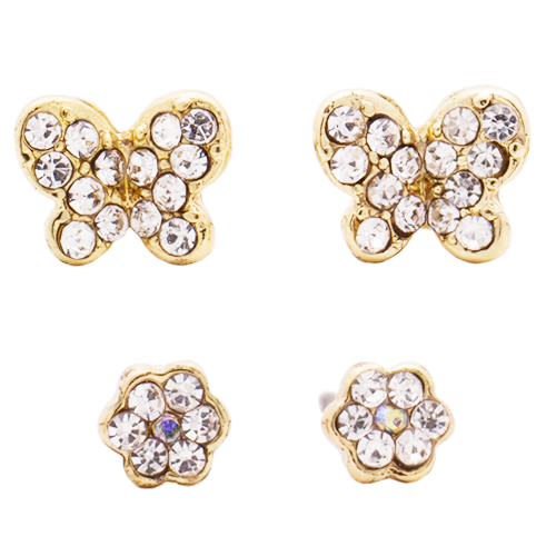 Two Pack Gold Crystal Flower + Butterfly