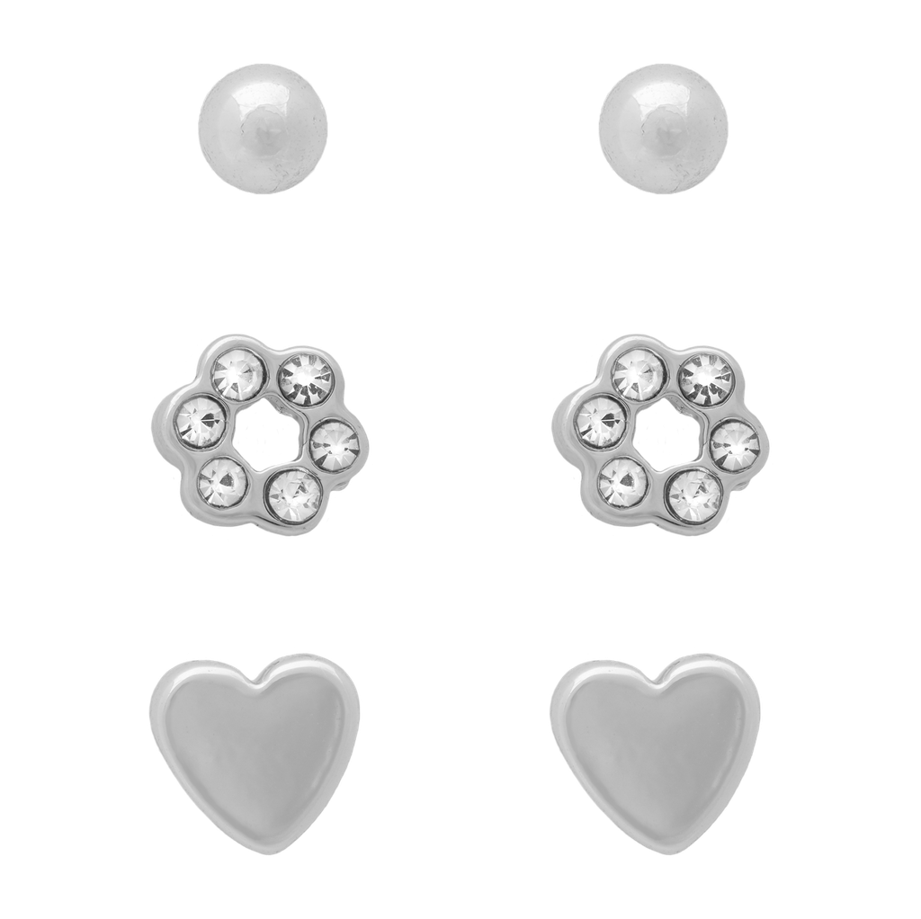 Rhodium Heart Flower Ball Set