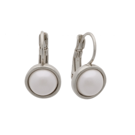 Silver White Pearl Bezel Stud