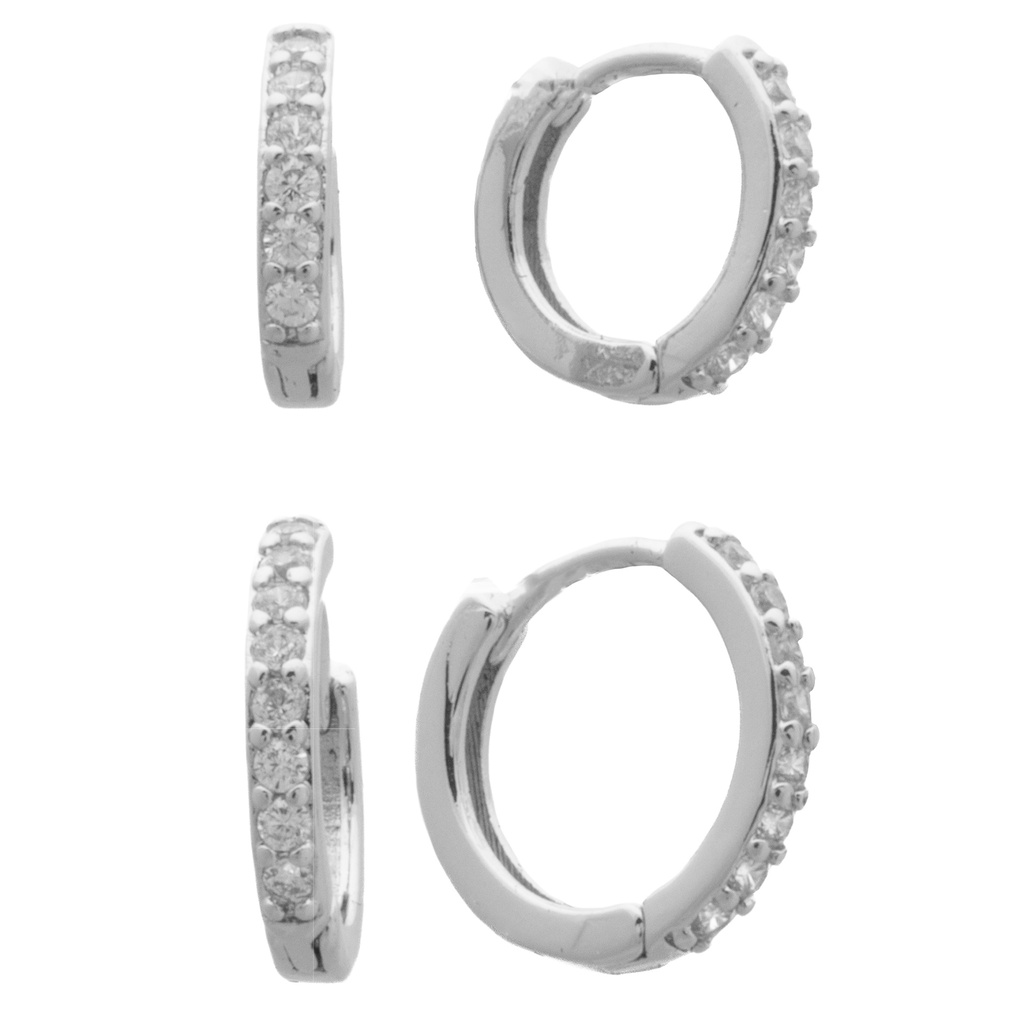 Silver Huggie Crystal twin pack