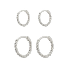 Silver Twist Huggie Set