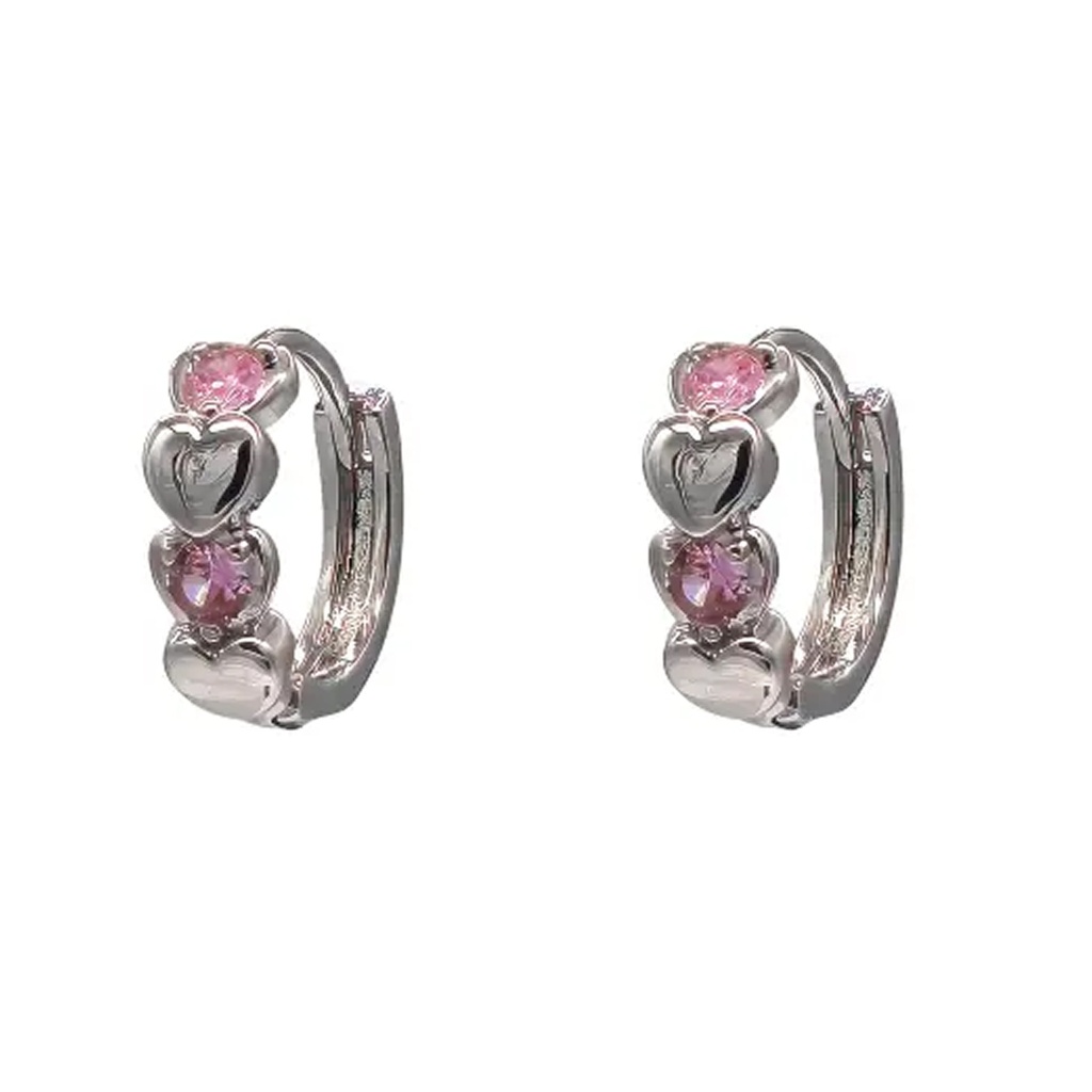 Rhodium Heart Hoop with Crystals