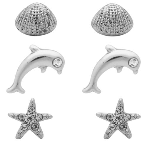 [53371] Rhodium  Shell + Dolphin + Starfish