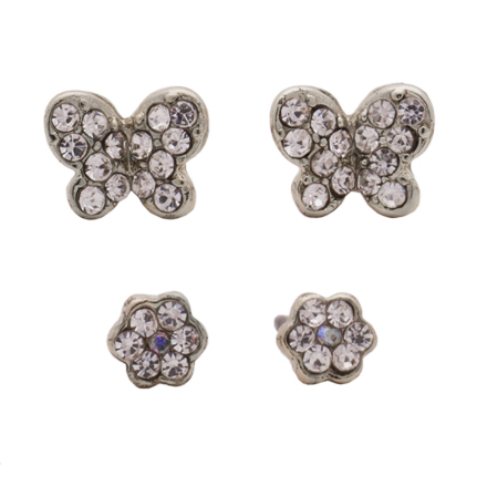 [56981] Stainless Dbl crystal flower + butterfly