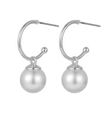 [57611] Silver Hoop Drop Pearl