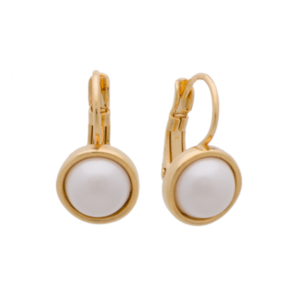 [57660] Gold White Pearl Bezel Stud