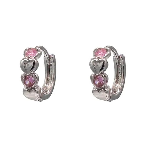 [58861] Rhodium Heart Hoop with Crystals